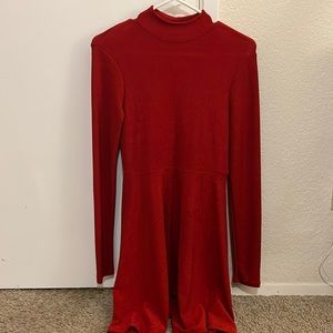 Sparkly Red High Neck Dress with Long Sleeves